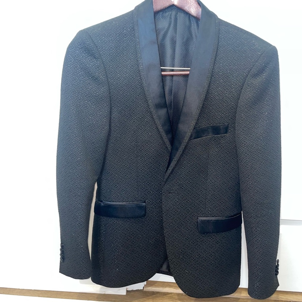 Sophisticated Black Patterned Men's Tuxedo Jacket
